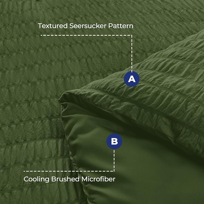 HYMOKEGE Olive Green Twin XL Comforter Set Seersucker 5 Pieces, All Season - Image 4