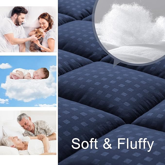 HYLEORY Full XL Mattress Pad Quilted Fitted Mattress Protector Cooling Pillow - Image 3