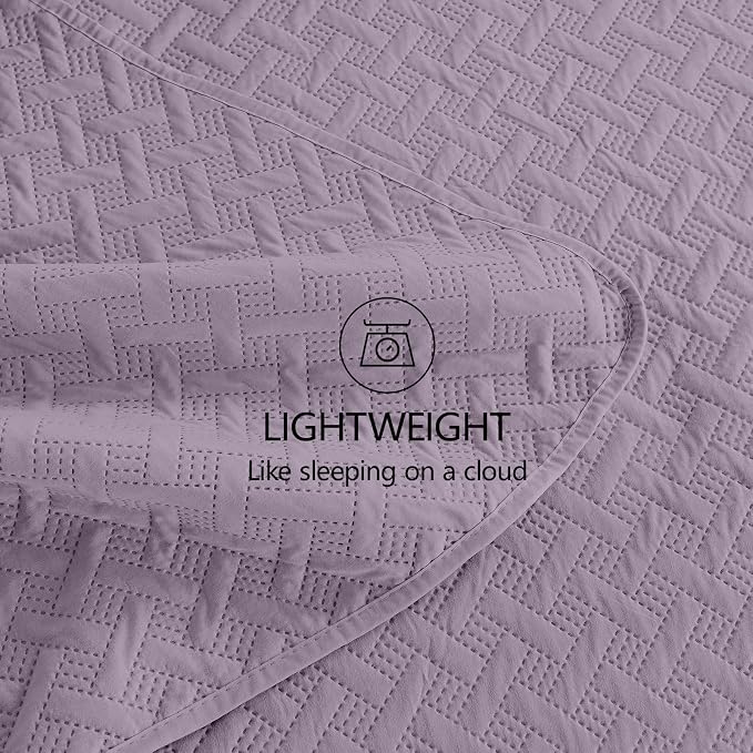 FLYMME Quilts King Size, Lightweight Grayish Purple Bedspreads, Basket Weave - Image 6