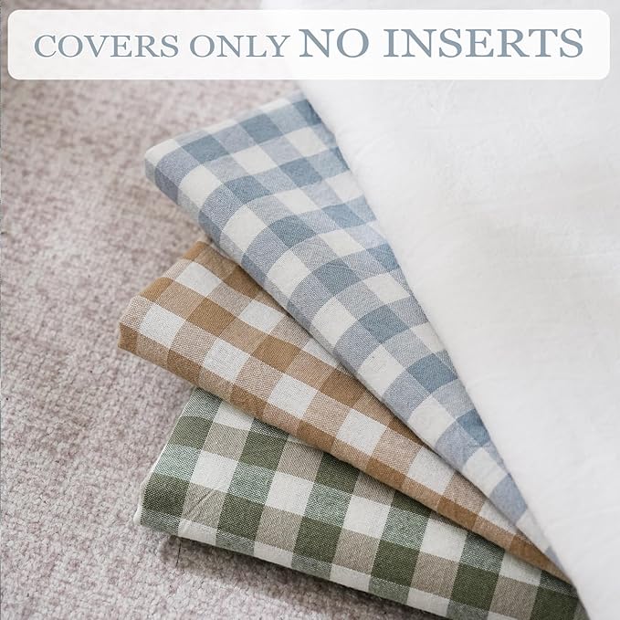 2 Pack Blue White Plaid Gingham Ruffle Pillow Shams Standard Size 20x26 inches - Image 6