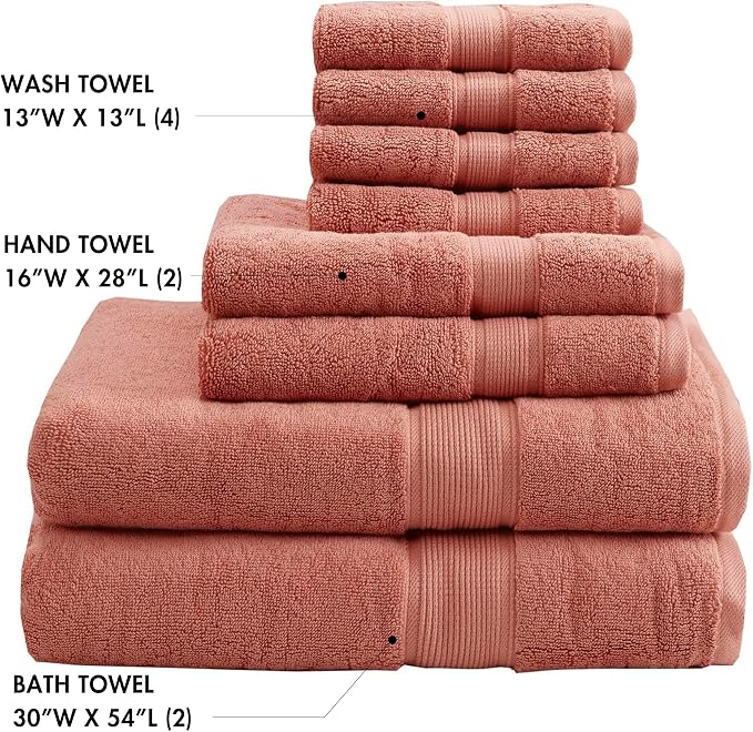 Madison Park 800GSM Bathroom Towel Set of 8 100% Cotton Bath Towel Set - Image 4