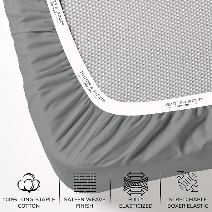 Feather & Stitch Fitted Bottom Sheet Only Full Size 500 TC-1 Piece 100% Cotton - Image 2
