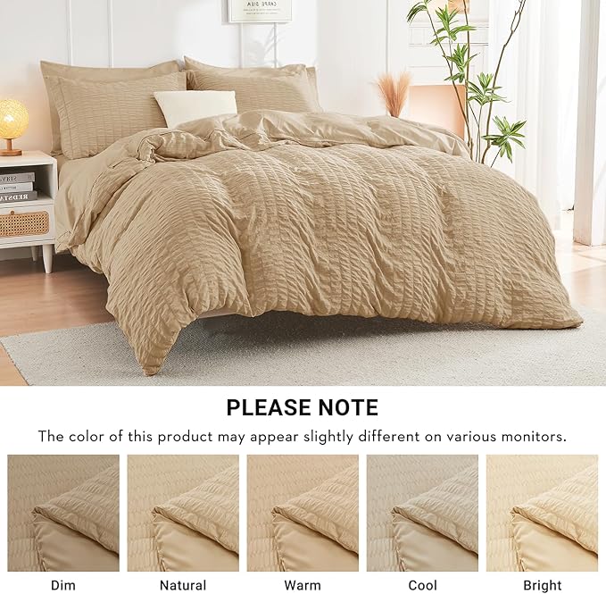 HYMOKEGE Khaki Full Size Comforter Sets Seersucker 7 Pieces, All Season Luxury - Image 6