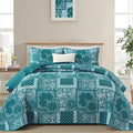 Cottolester Teal Patchwork Quilt Set Queen Size, 3 Pieces Boho Paisley Quilt Set by Cottolester