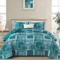 Cottolester Teal Patchwork Quilt Set King Size, 3 Pieces Boho Paisley Quilt Set by Cottolester