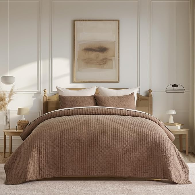 EVERGRACE Cross Stitch Pre-Washed Cotton Quilt Bedding Set Queen Size, - Image 9