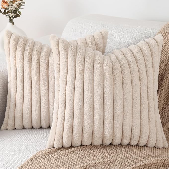 Pallene Faux Fur Plush Throw Pillow Covers 24x24 Set of 2, Luxury Soft Fluffy by PALLENE