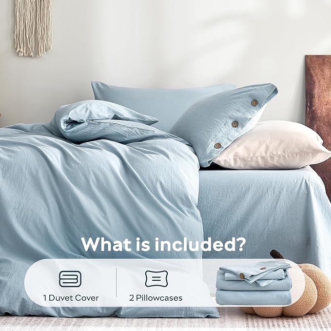 JELLYMONI 100% Washed Cotton Duvet Cover Queen – Soft, Breathable Linen-Look - Image 7