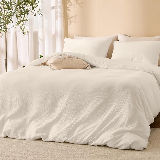 Ivory White Twin Duvet Cover, 100% Sandwashed Cotton Soft Twin Size Duvet Cover - Image 2