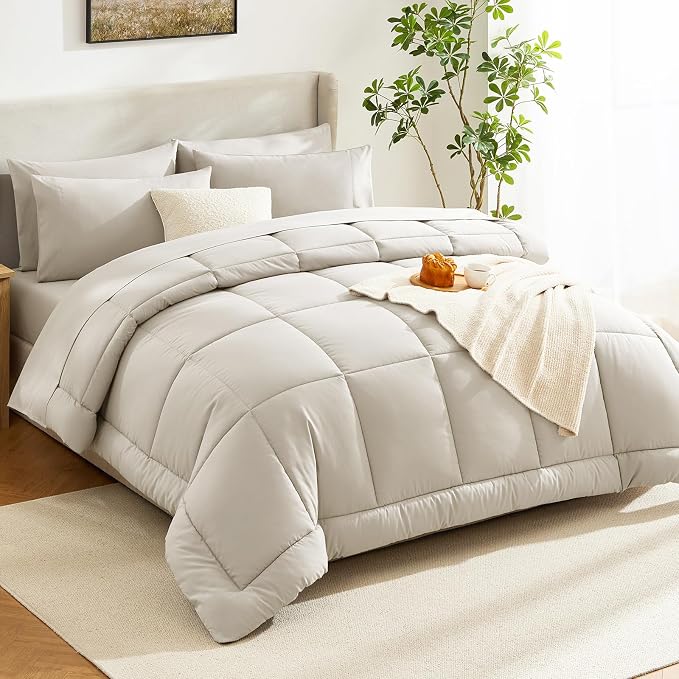 CozyLux King Size Comforter Set Beige, 7 Pieces Bed in a Bag, All Season - Image 8