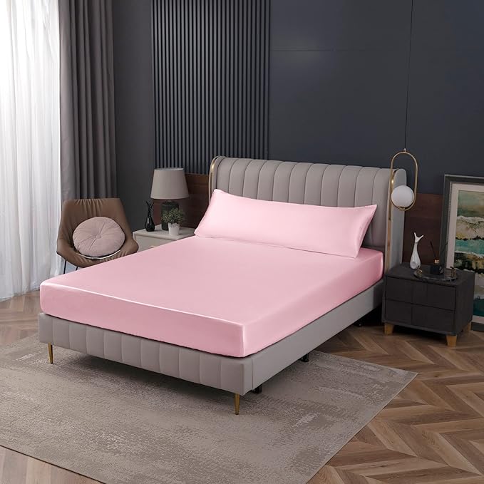 Homiest Blush Pink Satin Fitted Sheet King Size, Deep Pocket, Luxury & Ultra - Image 7