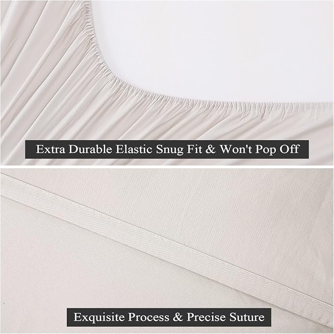 Twin XL Size Fitted Sheet Only Light Beige, 100% Egyptian Cotton 600 Thread - Image 7