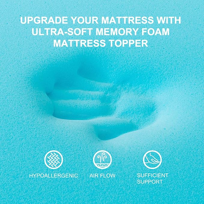 Memory Foam Mattress Topper 2inch+2inch Full, Pressure-Relieving Bed Topper - Image 6
