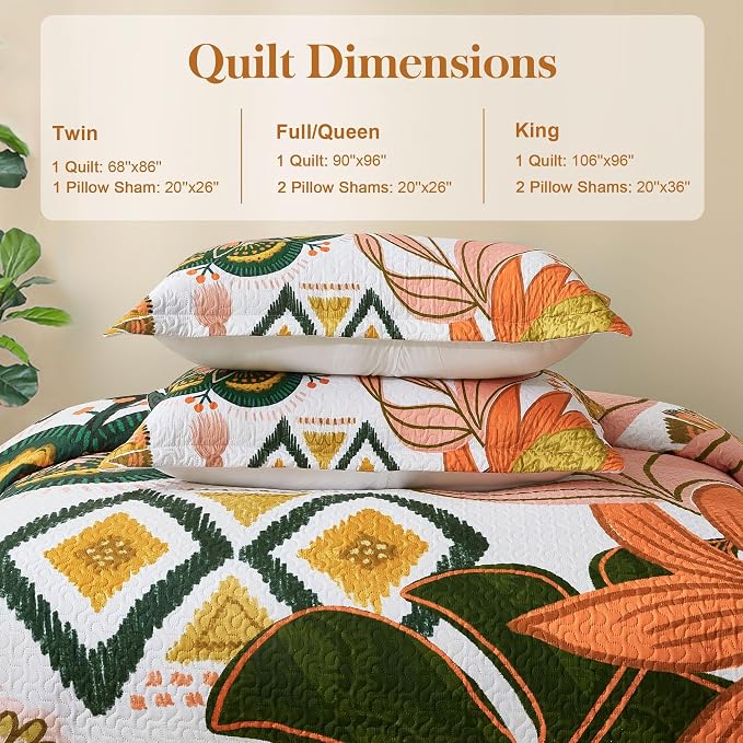 Tyrot 3 Piece Boho Floral Californial King Size Quilt Sets Farmhouse Reversible - Image 6