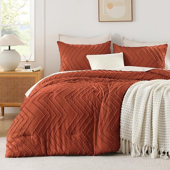 Andency Burnt Orange Oversized Super King Plus Comforter Set 128x120, Extra by Andency