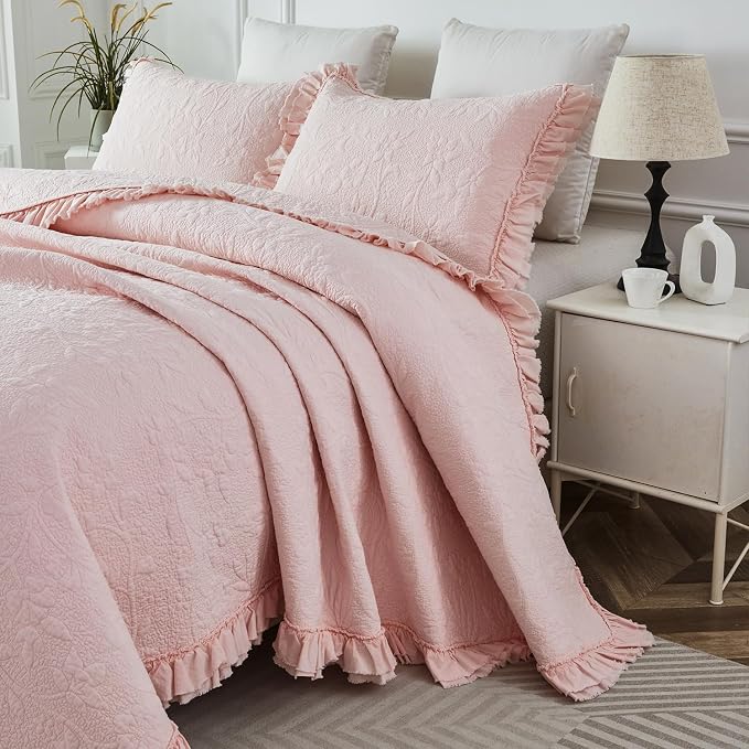 Brandream Queen Size Quilt Set Cotton Light Pink Quilts Shabby Chic Bedding - Image 8