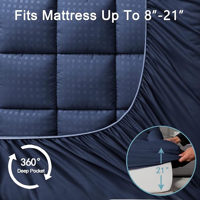 HYLEORY Full XL Mattress Pad Quilted Fitted Mattress Protector Cooling Pillow - Image 5