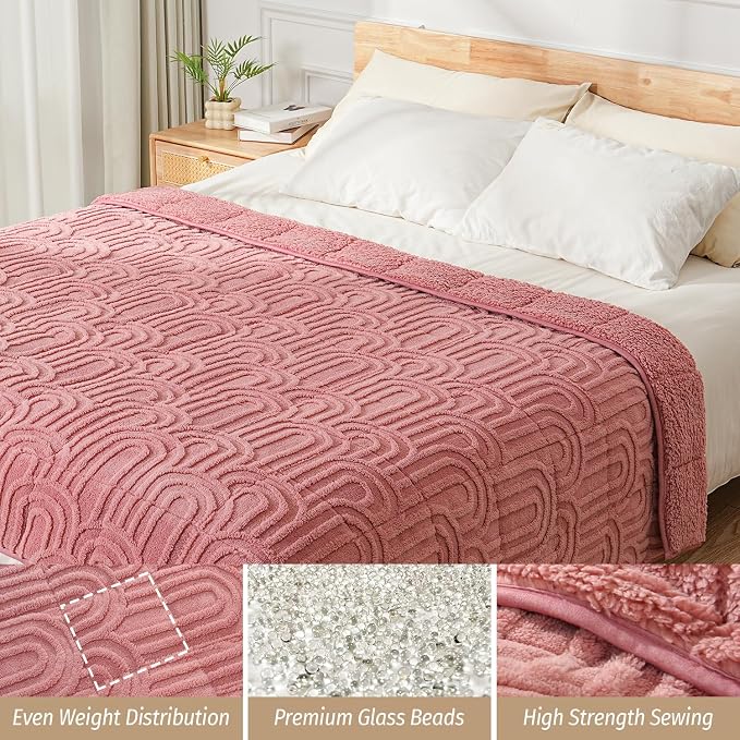 Wemore Jacquard Fleece Weighted Blanket Queen Size 60" x 80" 15lbs, Ultra Soft - Image 4