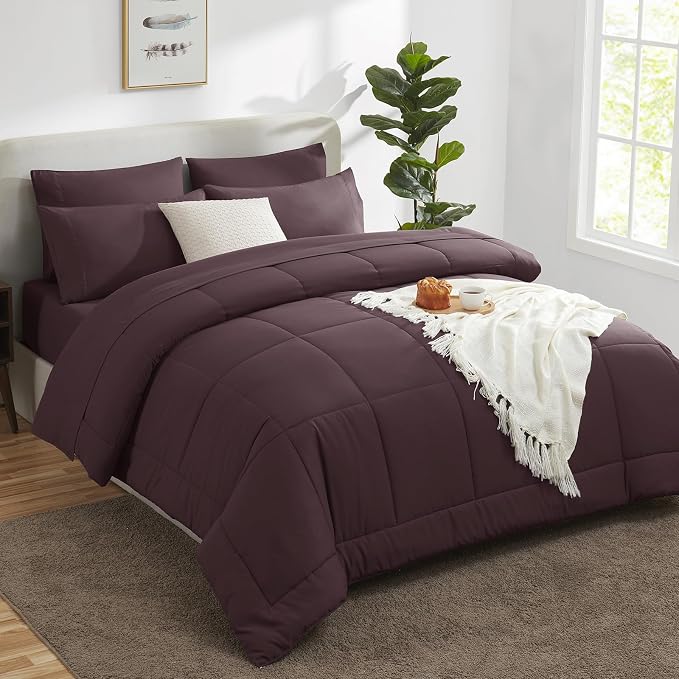CozyLux King Size Comforter Set Cocoa Powder, 7 Pieces Bed in a Bag, All Season - Image 8