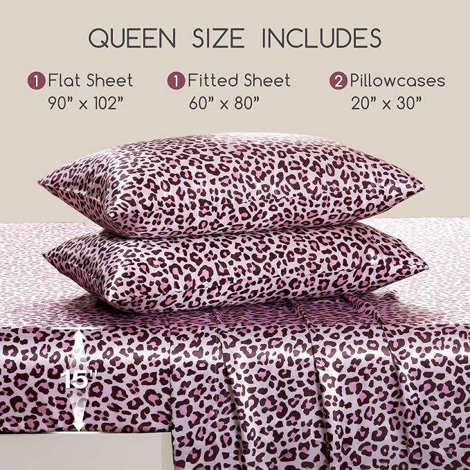 MR&HM Satin Bed Sheets with Elastic Corner Straps, Queen Size Sheets Set - Image 2