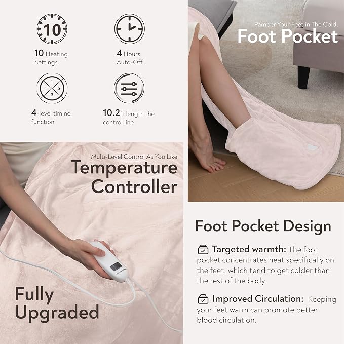 Wapaneus Foot Pocket Heated Blanket Electric Throw - Image 4
