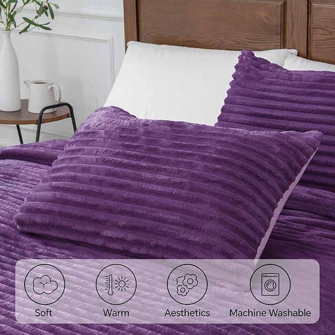 BEDELITE Fleece Twin Comforter Set -Super Soft & Warm Fluffy Purple Bedding - Image 5