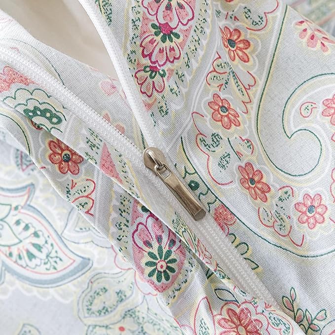 SUSYBAO Flower Paisley Duvet Cover Queen 100% Cotton 3 Pcs Set 1 Vintage - Image 4
