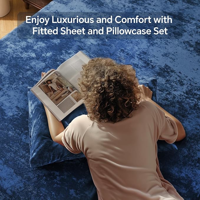 BEDELITE Velvet Fitted Sheet and Pillowcase Set, Luxury Soft Fuzzy Bottom Sheet - Image 2