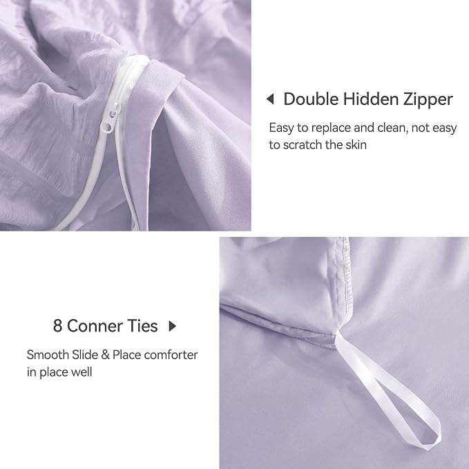 JELLYMONI Light Purple Duvet Cover King Size, Soft Breathable Seersucker Duvet - Image 5