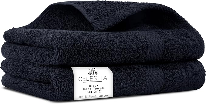 100% Cotton Hand Towel Set of 2, Sustainable, Highly Absorbent, Quick Drying by VillaCelestia
