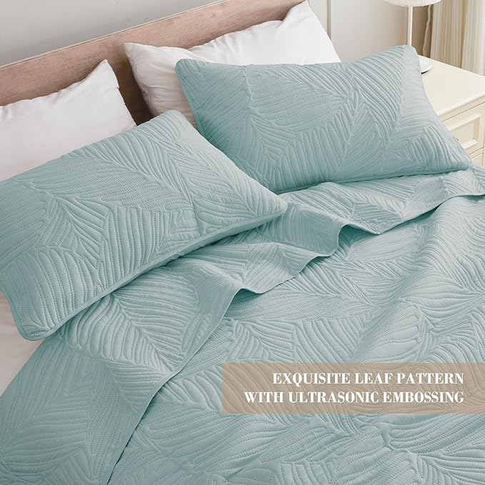 Exclusivo Mezcla Queen Quilt Bedding Set, Lightweight Aqua Blue Quilts Queen - Image 3