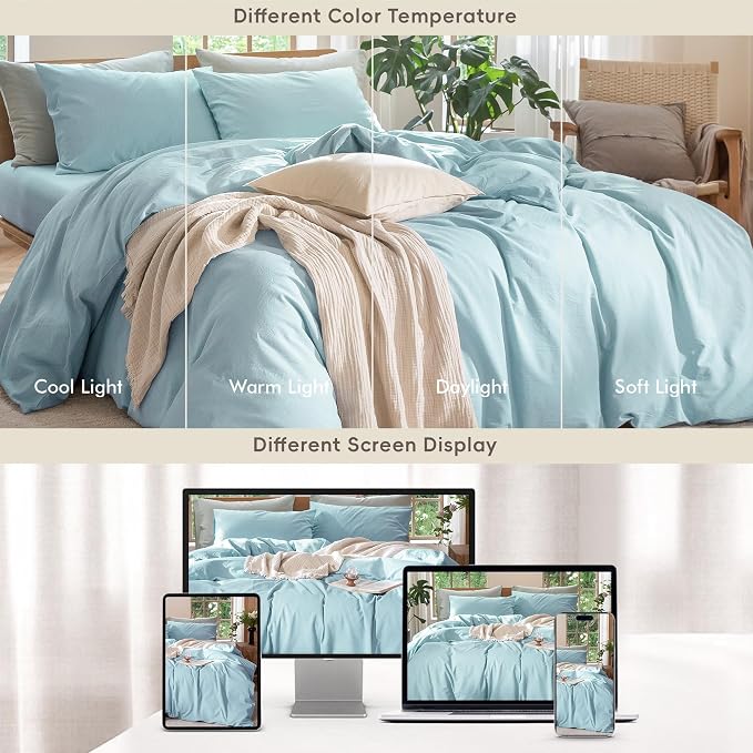 MooMee Bedding Duvet Cover Set 100% Washed Cotton Linen Like Textured - Image 7