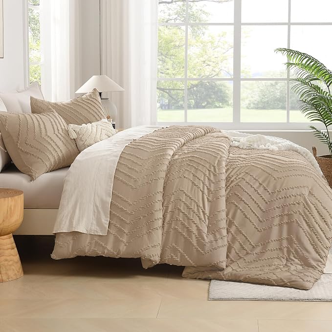 Andency Taupe Comforter Set King Size, Boho Soft Warm Tufted Bedding Comforter - Image 8