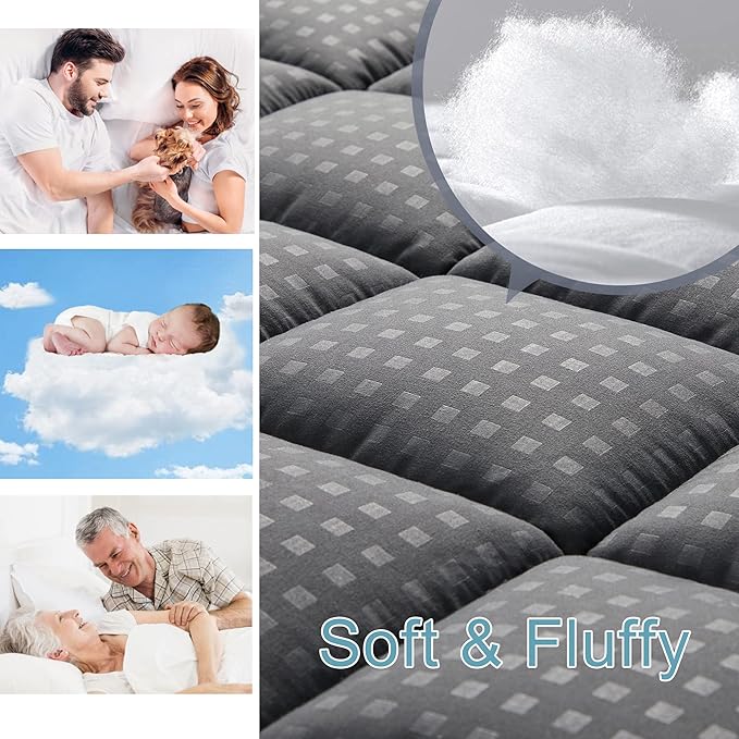 HYLEORY Twin XL Mattress Pad Quilted Fitted Mattress Protector Cooling Pillow - Image 3