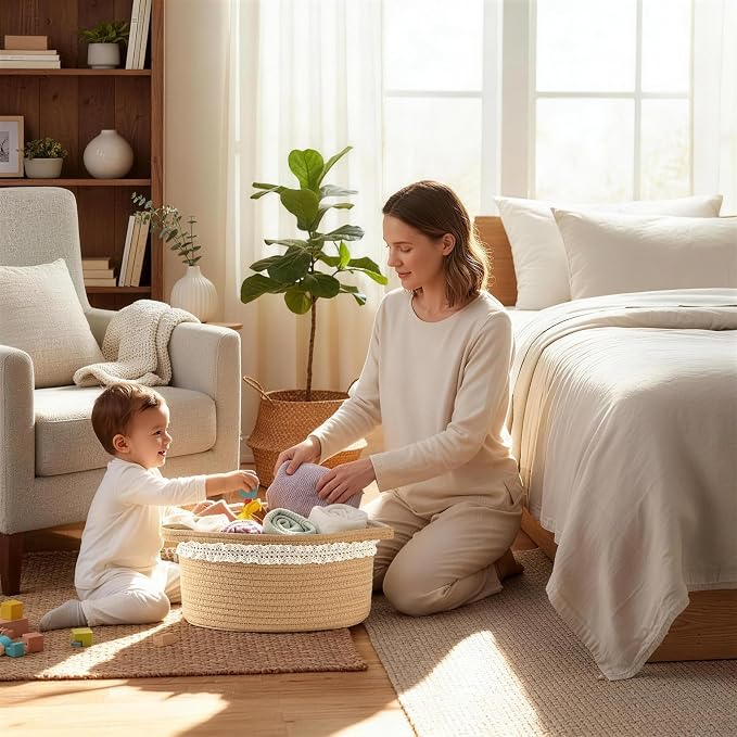 Happyiren Brown Woven Cotton Rope Storage Basket - Image 3