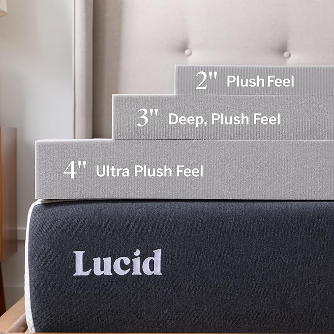 Lucid 2 Inch Bamboo Charcoal Infused Memory Foam Mattress Topper - Image 3