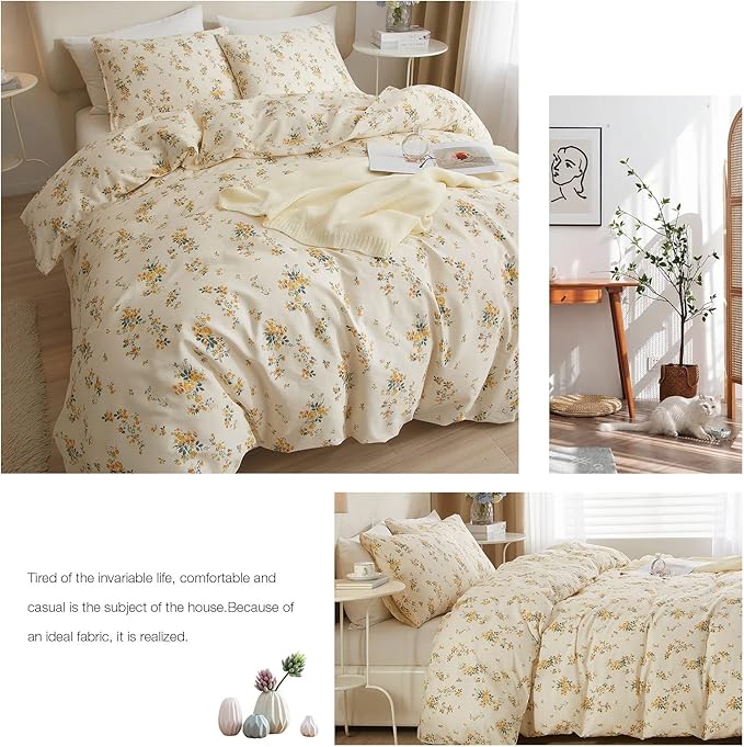 mixinni Aesthetic Floral Duvet Cover Set Twin XL Size, Farmhouse Boho Yellow - Image 7