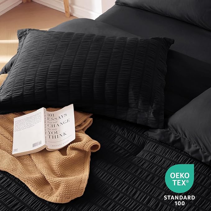 MUXHOMO 7 Pieces California King Comforter Set, Seersucker Bed in a Bag Cal - Image 9