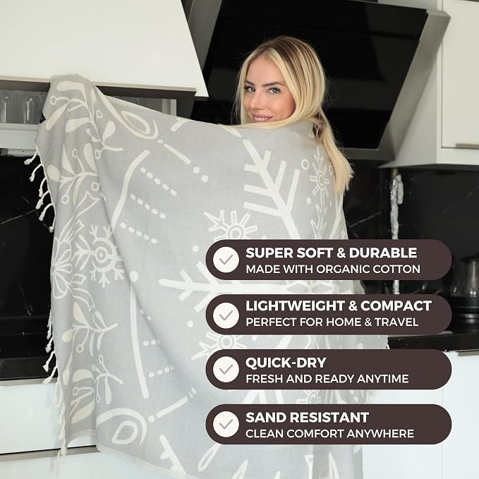 FESHKA Sand Proof Turkish Beach Towel – Oversized, Quick Dry & Lightweight - Image 2