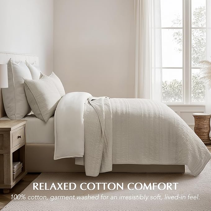 EVERGRACEHOME 100% Cotton Modern Lines Quilt Set Queen Size, Pre-Washed Soft - Image 2