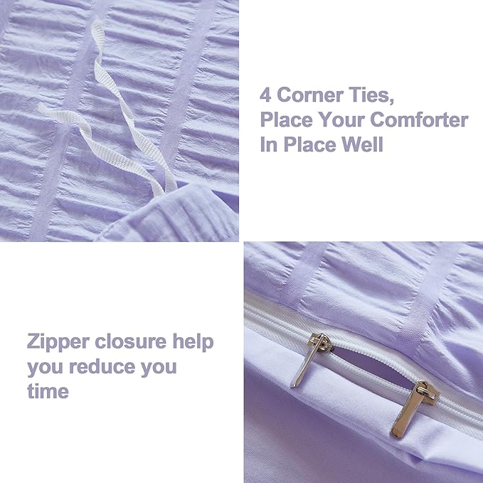AveLom Lavender Purple Seersucker Duvet Cover Set Full, 3 Pieces, Ultra Soft - Image 4