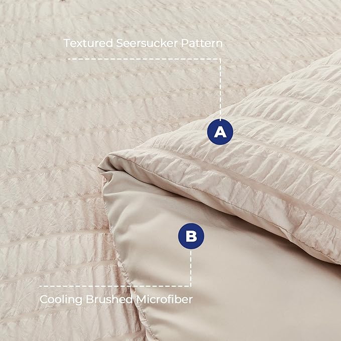 HYMOKEGE Beige Oversized King Comforter Set Seersucker 7 Pieces, All Season - Image 5