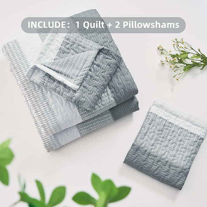 Andency Grey Striped Quilt Twin, 2 Pieces Patchwork Bedspread Coverlet Set - Image 7