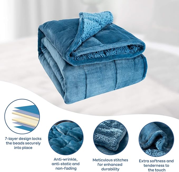 Weighted Blanket 20 lbs for Queen Bed, Flannel Shaggy Sherpa Weighted Blankets - Image 4