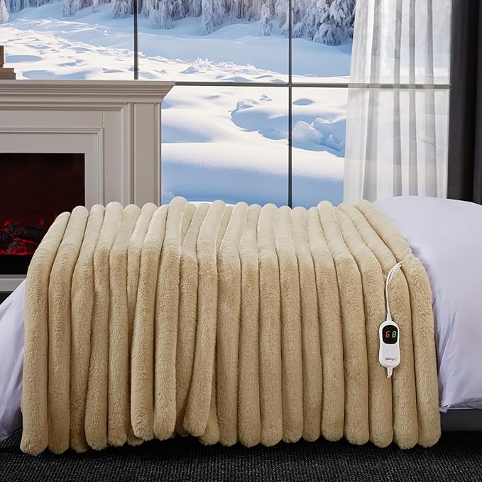 Heated Throw Blanket, Faux Fur Cozy Heating Blanket - Image 7