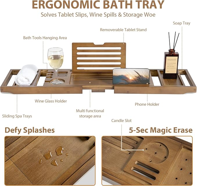 Bamboo Bathtub Tray Caddy - Image 2
