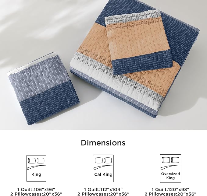 Litanika Quilt King Size BlueO, Stripe Patchwork Summer Bedspread Coverlet 3 - Image 7