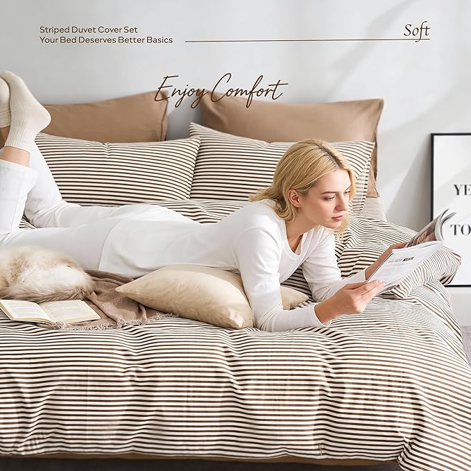 JELLYMONI 100% Natural Cotton Striped Duvet Cover Sets, - Image 6