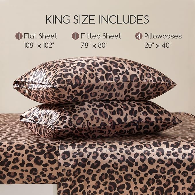 MR&HM Satin Bed Sheets with Elastic Corner Straps, King Size Sheets Set - Image 2