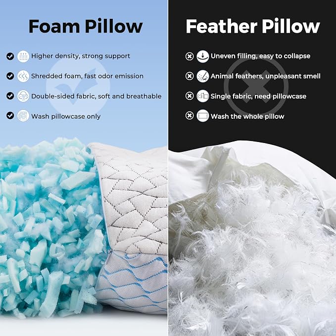 puredown® King Size Pillows Set of 2, Shredded Memory Foam Pillows, Cooling - Image 5